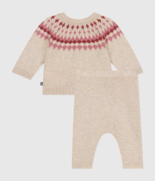 Set 2 pezzi in maglia neonato ecru/rosa
