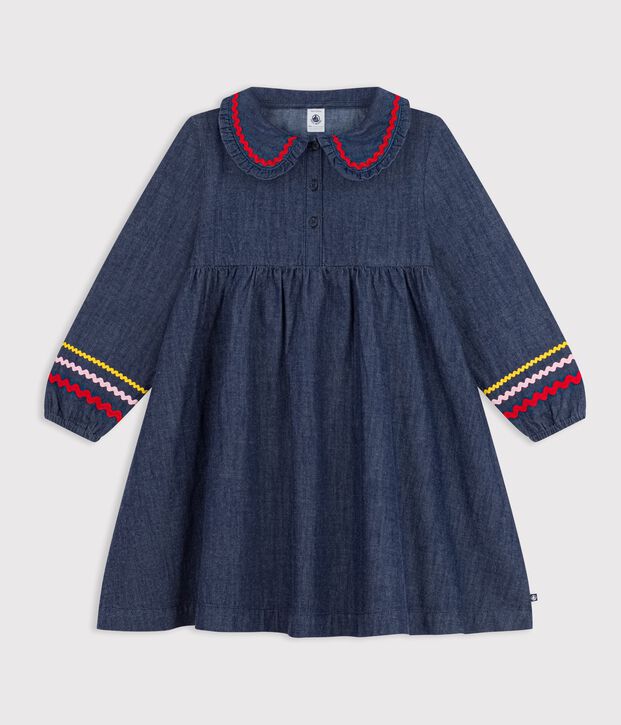 Abito a maniche lunghe in denim tinta unita bambina blu