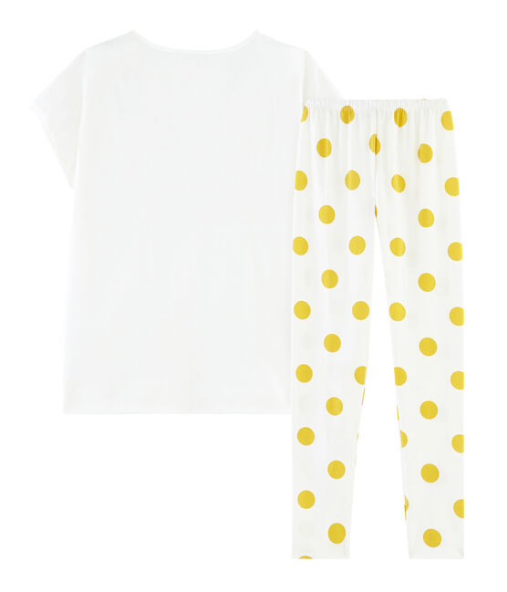 Pigiama ragazza a costine bianco MARSHMALLOW/giallo BLE