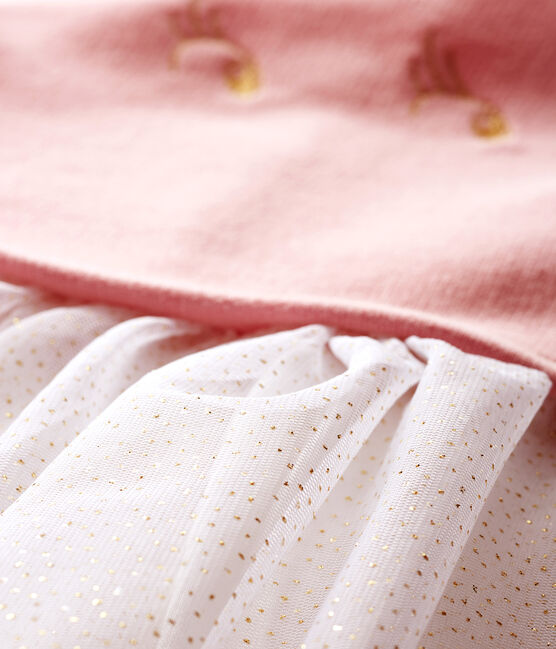 Abito bi-materiale a maniche lunghe da bebè femmina rosa CHARME/bianco MULTICO CN
