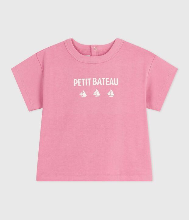 T-shirt a maniche corte in cotone con gatto decorativo neonata rosa