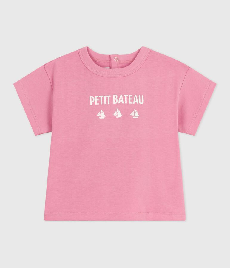 T-shirt a maniche corte in cotone con gatto decorativo neonata rosa