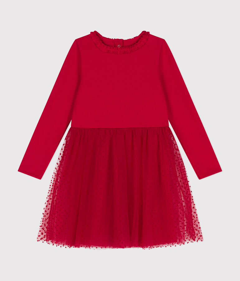 Abito in jersey pesante e tulle bambina rosso