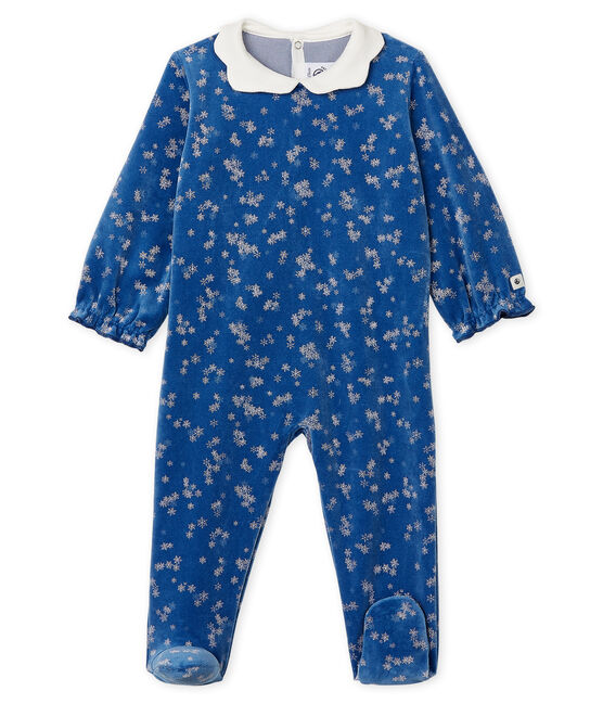 Tutina bebé femmina in ciniglia blu MAJOR/bianco MARSHMALLOW