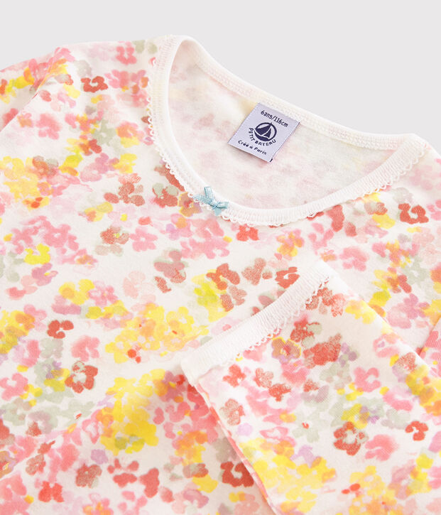 Pigiama a fiori acquarello bambina in cotone bianco/multicolore