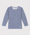 T-shirt a maniche lunghe rigata in lana e cotone da bambino blu MEDIEVAL/bianco MARSHMALLOW