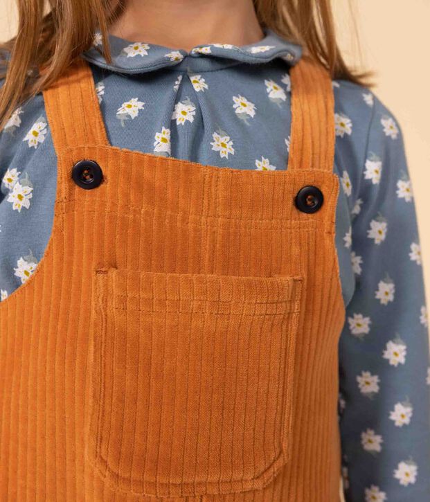 Abito salopette in bouclette di velluto bambina marrone
