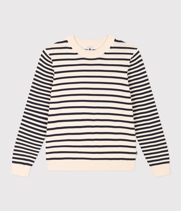 Maglione in cotone marini&egrave;re Donna ecru/blu