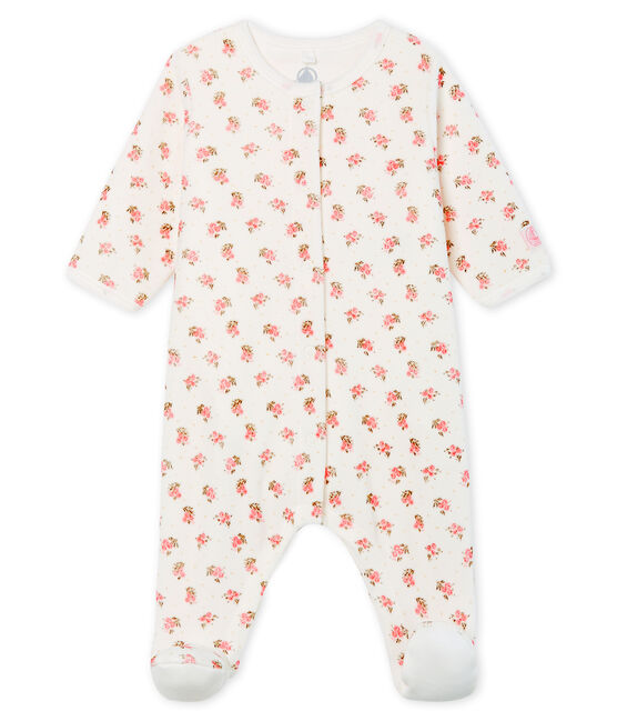 Bodyjama bebè femmina in ciniglia bianco MARSHMALLOW/bianco MULTICO