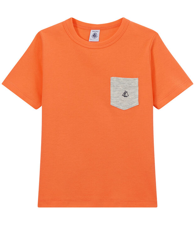 T-shirt bambino con tasca sul petto arancione