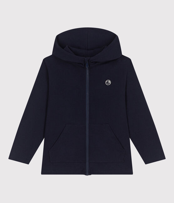 Felpa con cappuccio e cerniera in cotone tinta unita bambino blu SMOKING