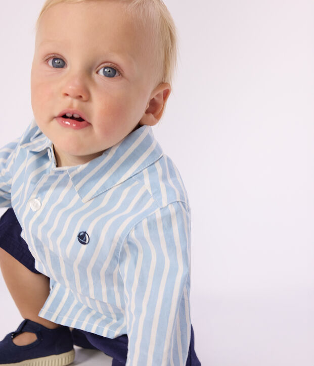 Camicia a maniche lunghe in cotone a righe neonato blu/bianco