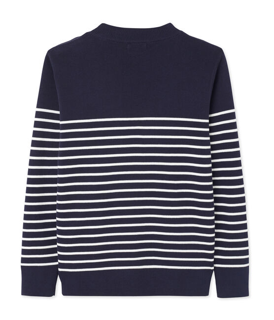 Pull marinaro uomo a riga piazzata blu SMOKING/bianco LAIT