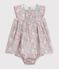 Abito neonata a maniche corte in cotone e bloomer abbinato con stampa a fiori blu/multicolore