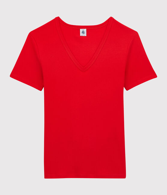 T-shirt L'ICONIQUE scollo a V in cotone donna rosso PEPS