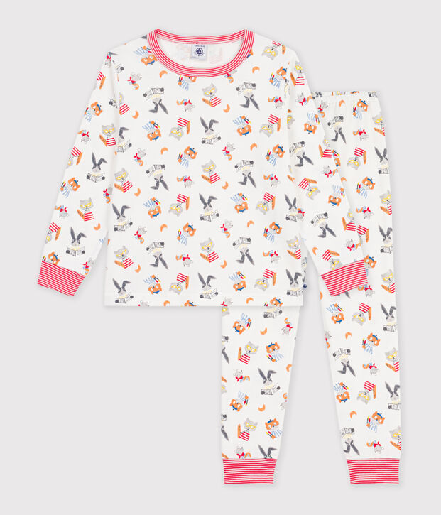Pigiama in cotone con stampa animalier bambino bianco/multicolore