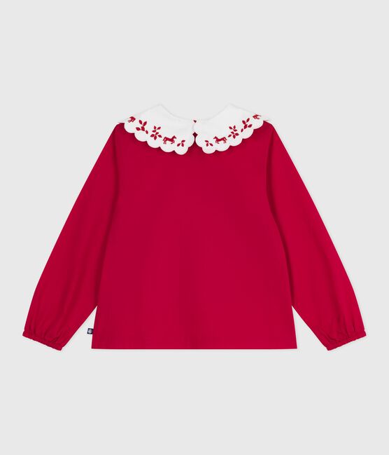 Blusa a maniche lunghe in popeline di cotone con stampa bambina rosso TERKUIT