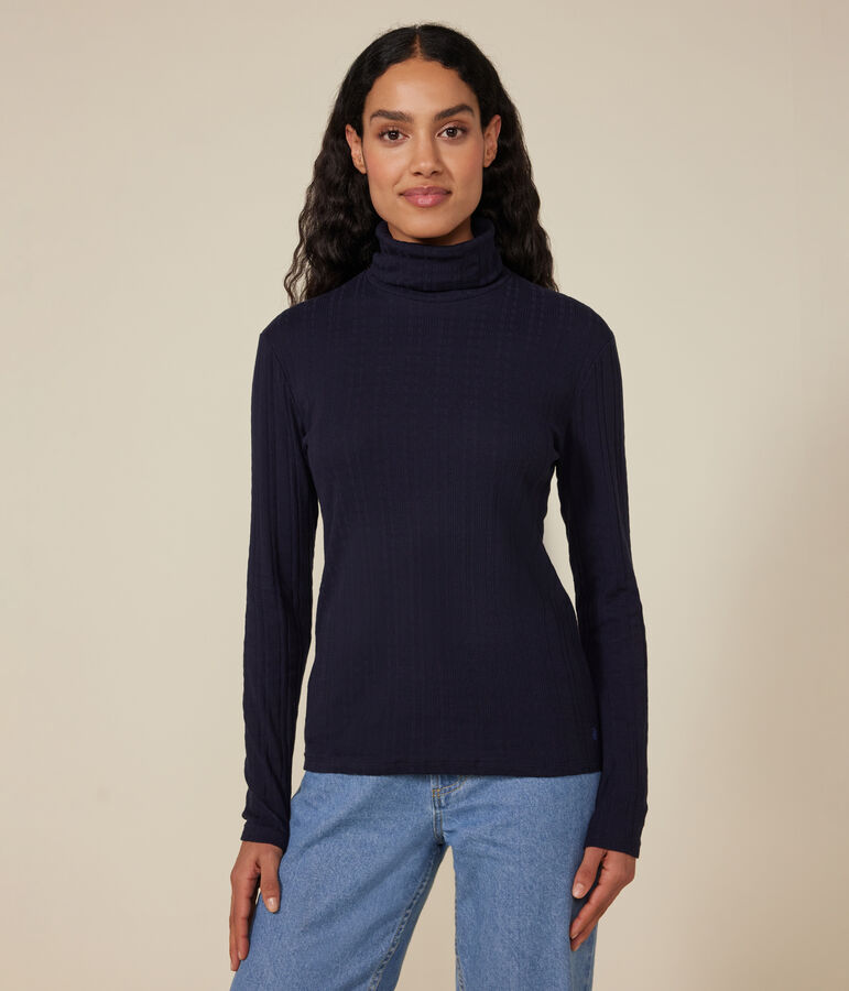 T-shirt L'Iconique donna in cotone fantasia con collo a lupetto blu