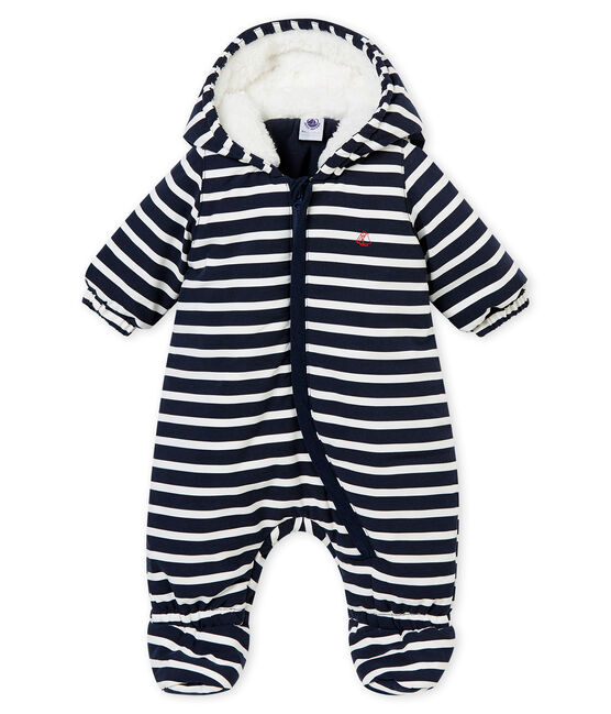 Tutina da pilota in microfibra a righe marinare per neonato blu SMOKING/bianco MARSHMALLOW