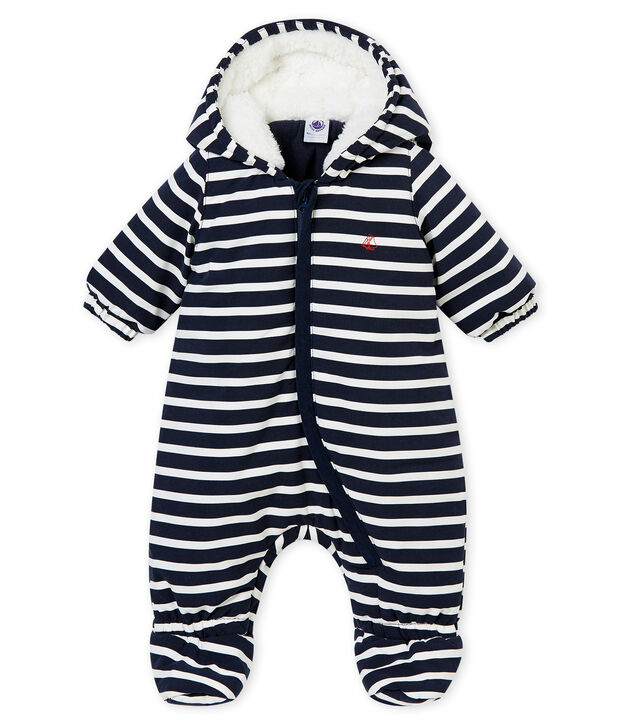 Tutina da pilota in microfibra a righe marinare per neonato blu/bianco
