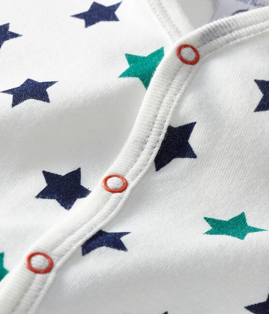 Tutina corta bebè maschio in lino/cotone bianco MARSHMALLOW/bianco MULTICO