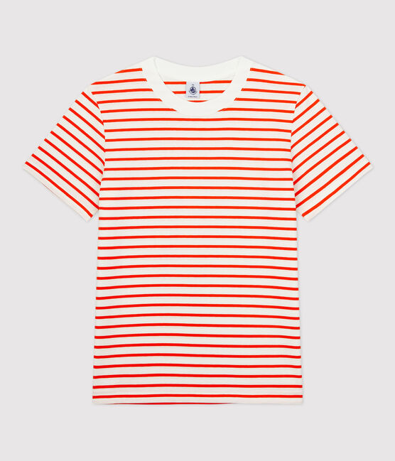 T-shirt marinière in cotone Donna bianco MARSHMALLOW/ CAROTTE