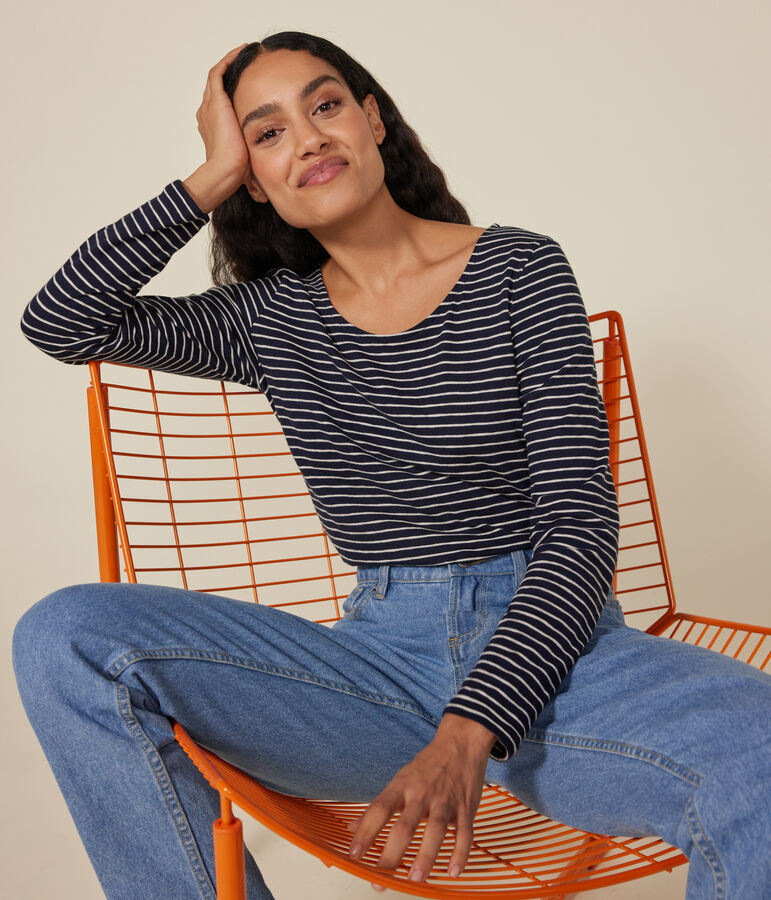 T-shirt Regular a maniche lunghe con scollo rotondo in jersey flamm&eacute; donna SMOKING/ MONTELIMAR