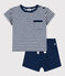 Completo bebè in jersey fiammato e cotone blu MEDIEVAL/bianco MARSHMALLOW