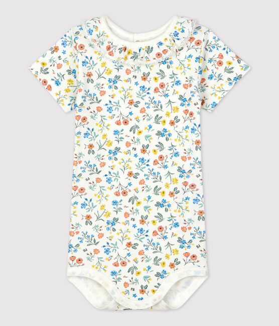 Body con collo collerette a fiori in cotone bebè bianco MARSHMALLOW/bianco MULTICO