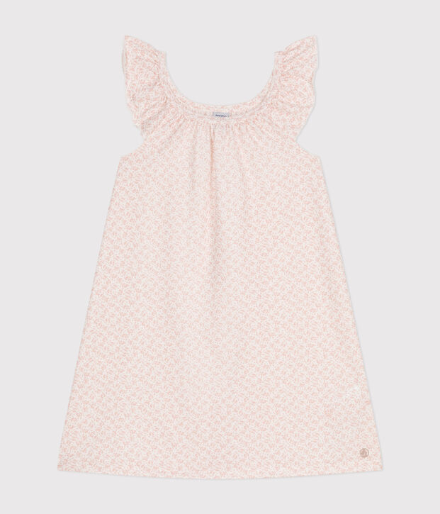 Camicia da notte in cotone con motivo a fiori bambino bianco/rosa