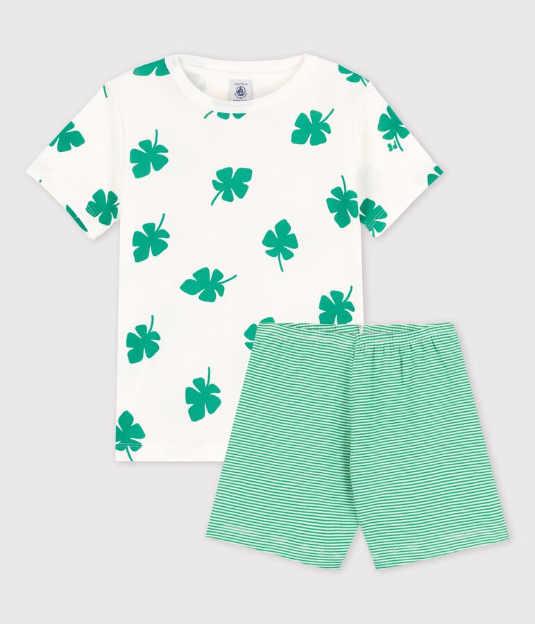 Pigiama corto con motivo palme bambino in cotone biologico bianco/verde