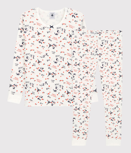 Pigiama snugfit bambina fantasia Parigi in cotone biologico bianco MARSHMALLOW/bianco MULTICO