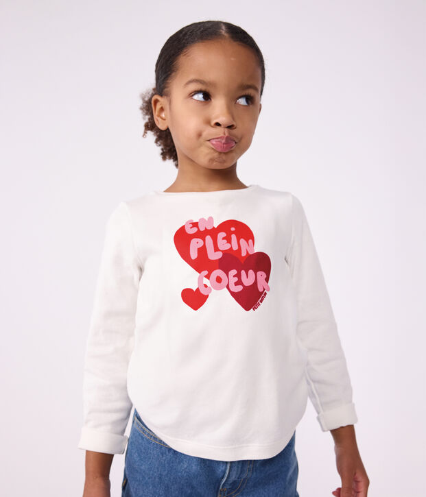 T-shirt a maniche lunghe con motivo a cuore bambino bianco