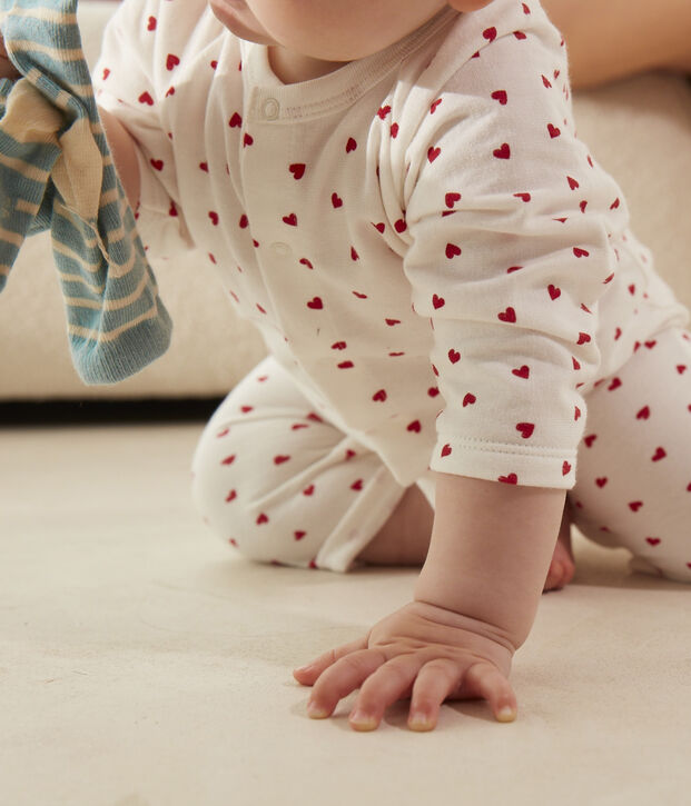 Completo beb&egrave; in cotone stampato bianco/rosso