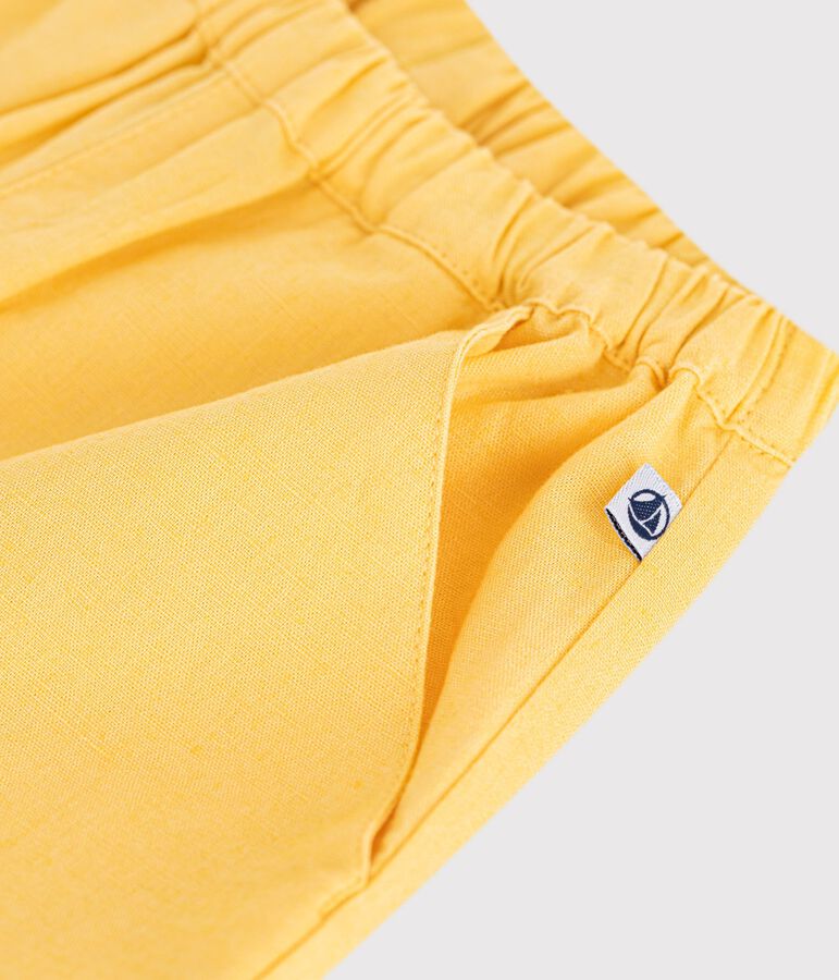 Pantaloni in cotone/lino tinta unita neonato giallo