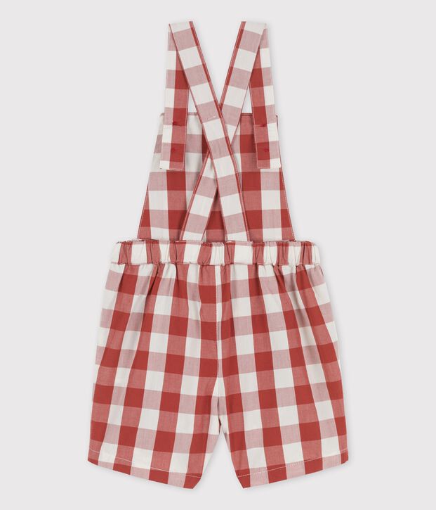 Salopette corta per beb&egrave; in popeline marrone/ecru