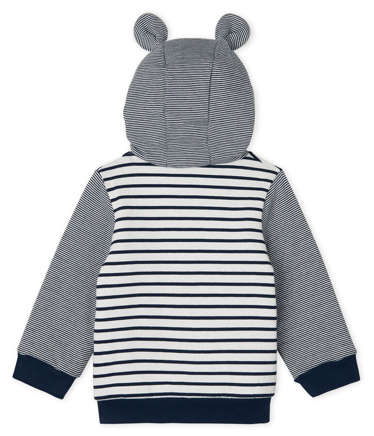 Felpa con cappuccio beb&egrave; maschio a righe marinare doppiata in lana sherpa bianco MARSHMALLOW/blu SMOKING CN