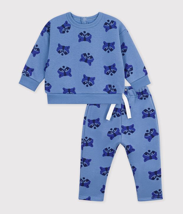 Set felpa e pantaloni in cotone con stampa animalier neonato blu/multicolore