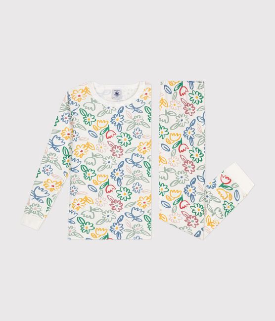 Pigiama aderente in cotone con stampa a fiori bambino bianco MARSHMALLOW/bianco MULTICO