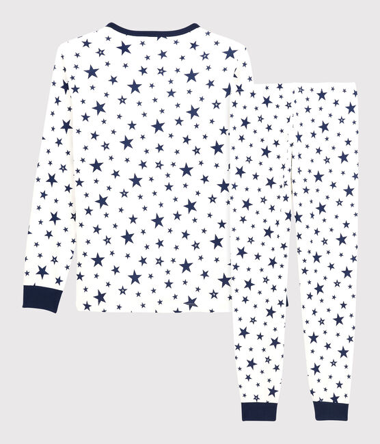 Pigiama a stelle bambina/bambino in cotone bianco MARSHMALLOW/blu MEDIEVAL