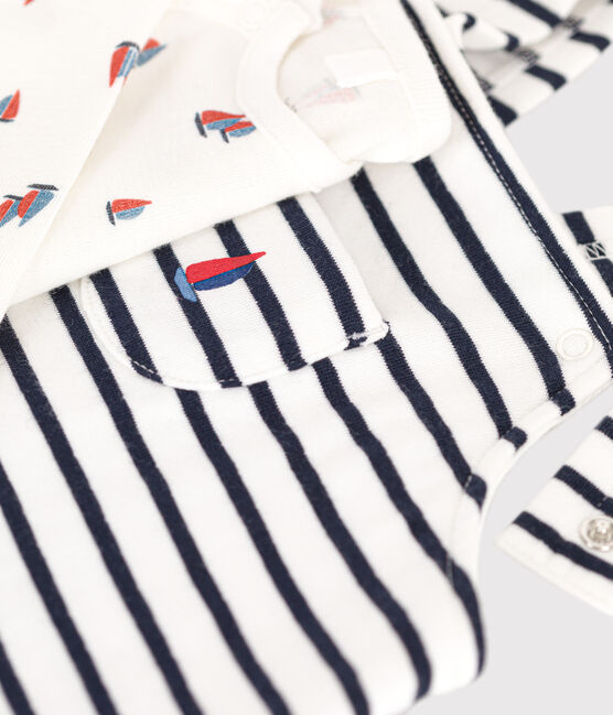 Set salopette e body in cotone neonato bianco MARSHMALLOW/blu SMOKING