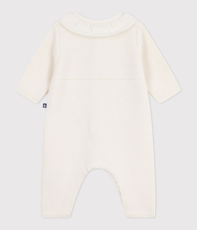 Tutina con colletto in maglia e ricamo P'tit C&oelig;ur neonata bianco