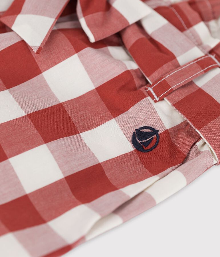 Shorts in popeline a quadretti bambina marrone/ecru