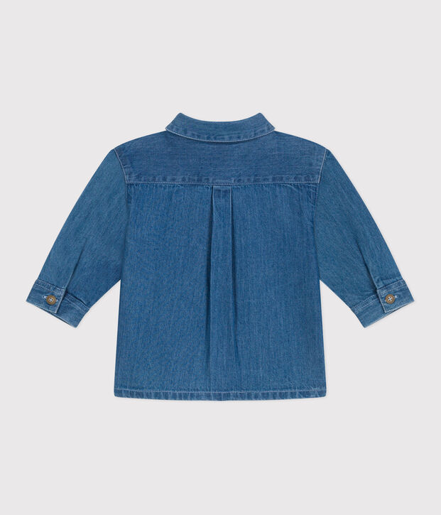 Camicia neonato in denim tinta unita blu