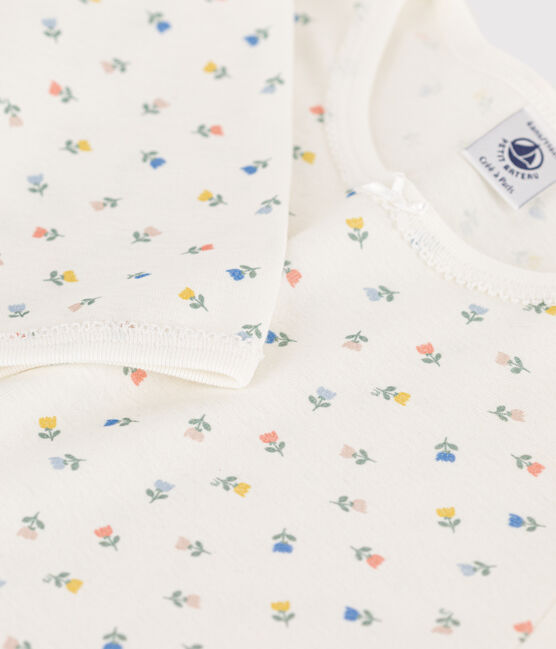 Pigiama bambina in cotone a fiori  bianco MARSHMALLOW/bianco MULTICO