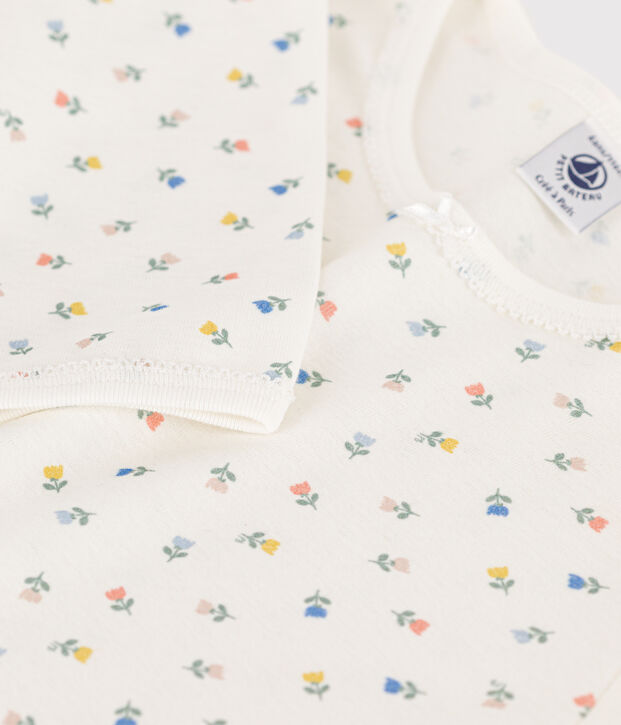 Pigiama bambina in cotone a fiori bianco/multicolore