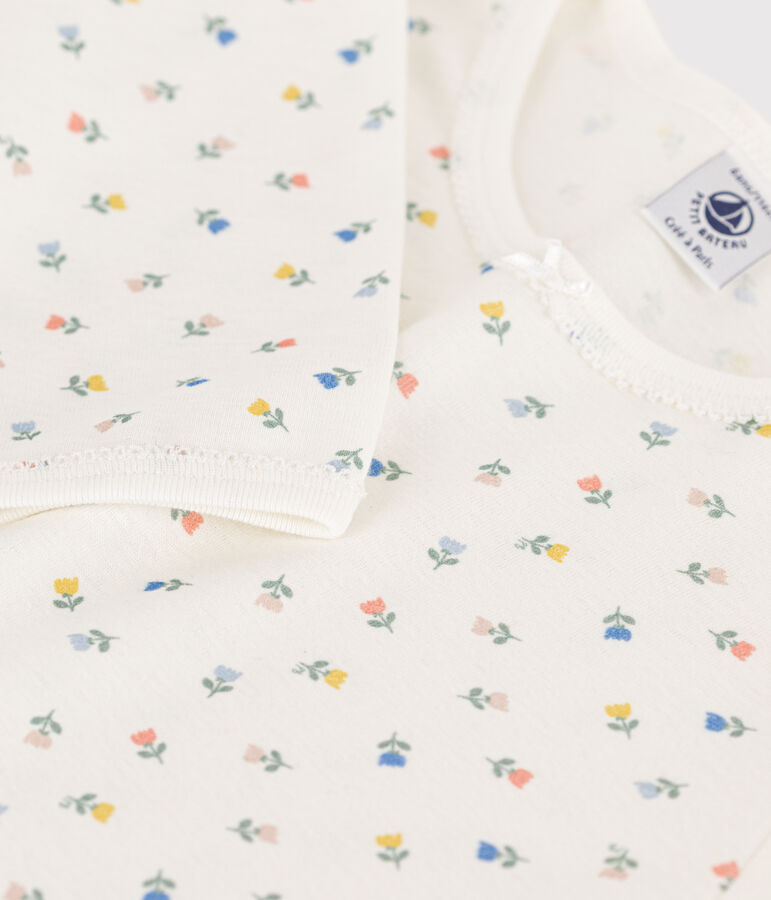 Pigiama bambina in cotone a fiori bianco/multicolore