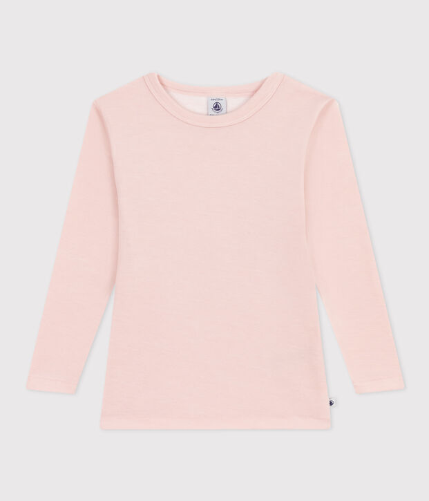 T-shirt bambino unisex a maniche lunghe in lana e cotone rosa