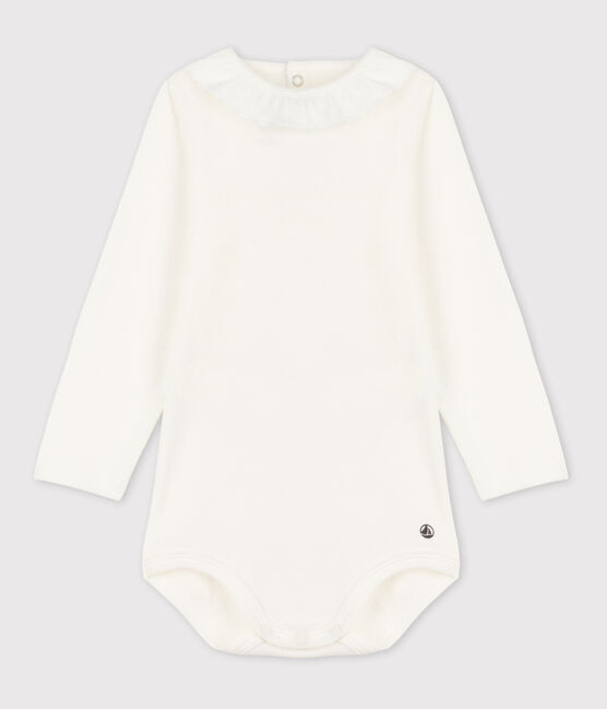 Body in cotone a manica lunga bebè con colletto bianco MARSHMALLOW