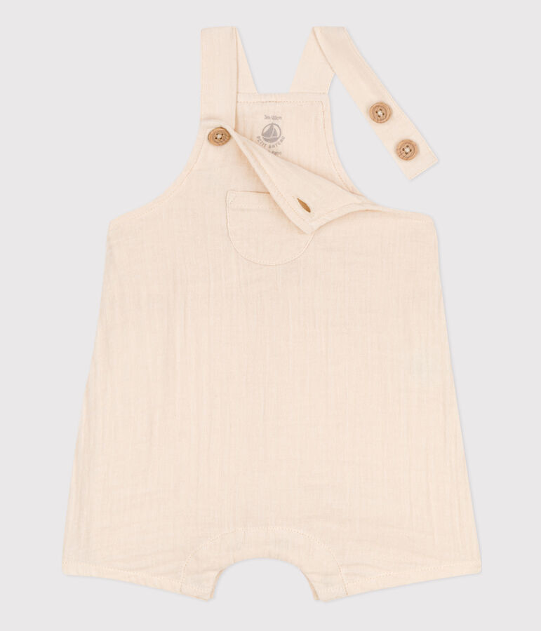 Salopette corta in garza di cotone beb&egrave; ecru